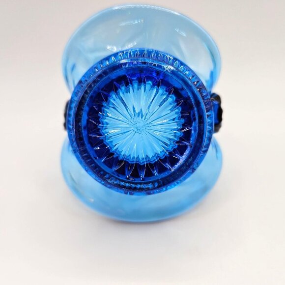 Fenton Glass Blue Mini Basket 4.5 H Wildrose Bowknot Ribbed Handle - Picture 11 of 11
